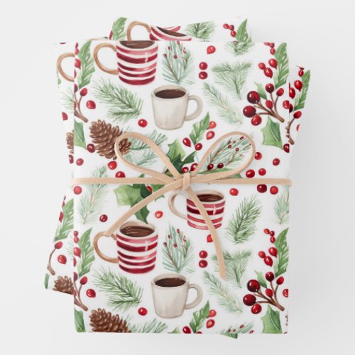 Watercolor Hot Cocoa Pattern Wrapping Paper Sheets