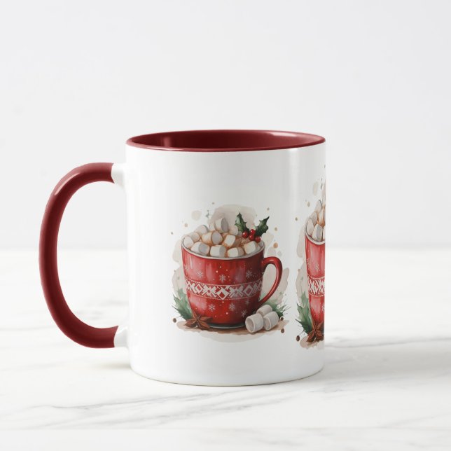Watercolor Hot Cocoa with Marshmallows Christmas  Mug (Left)