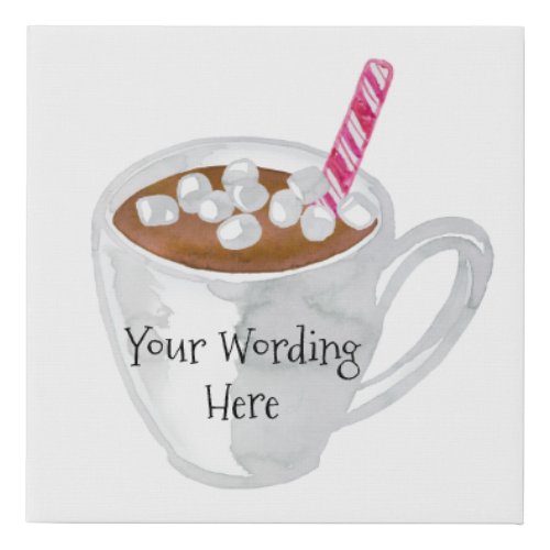 Watercolor Hot Cocoa with Marshmallows Faux Canvas