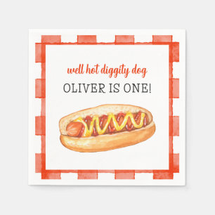 Watercolor Hot Dog 1st Birthday Napkins