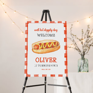 Watercolor Hot Dog 1st Birthday Welcome Sign