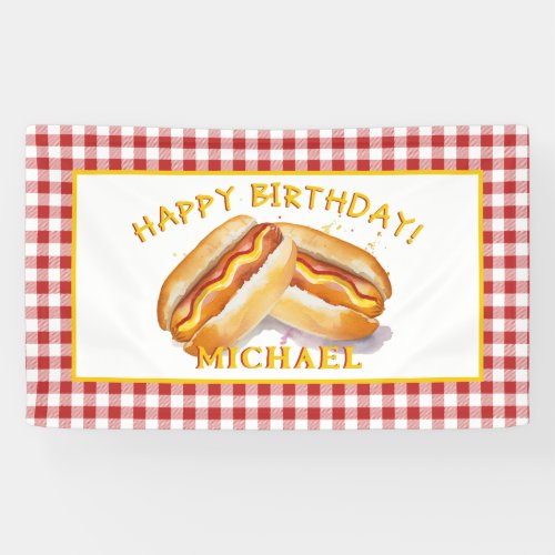 Watercolor Hot Dog Birthday Party Cookout Banner
