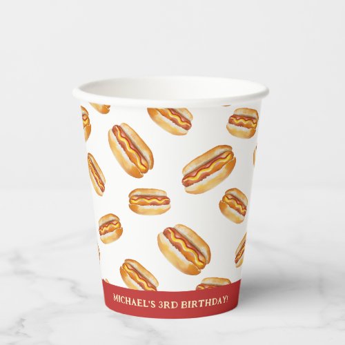 Watercolor Hot Dog Birthday Party Themed Cookout Paper Cups