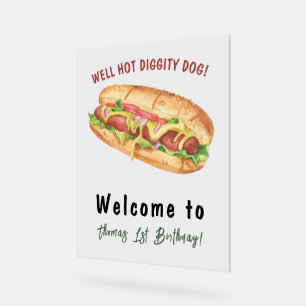Watercolor Hot Dog Kids Birthday Acrylic Sign