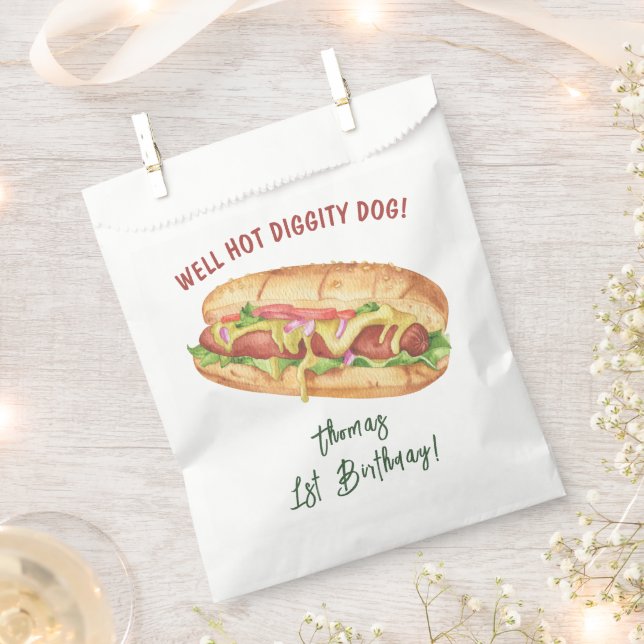 Watercolor Hot Dog Kids Birthday Favor Bag (Clipped)