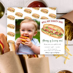 Watercolor Hot Dog Kids Birthday Invitation