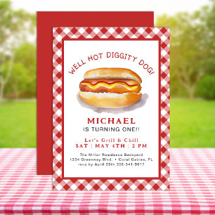 Watercolor Hot Dog Kids Birthday Invitation – BBQ 