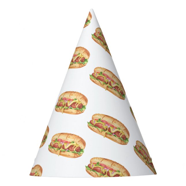 Watercolor Hot Dog Kids Birthday Party Hat (Front)