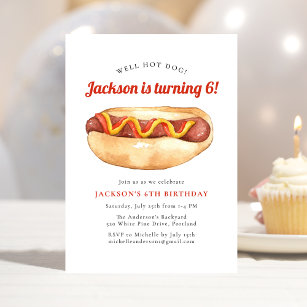 Watercolor Hot Dog Kids Birthday Party Invitation