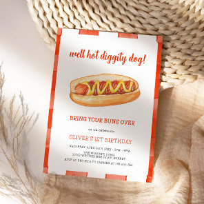Watercolor Hot Dog Kids Birthday Party Invitation