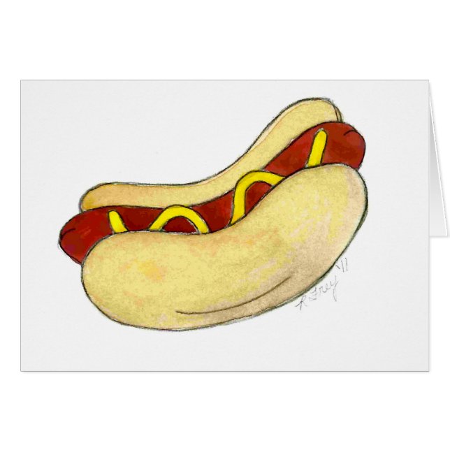 Watercolor Hot Dog Mustard on Bun Fast Food Card (Front Horizontal)