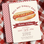 Watercolor Hot Dog Summer Kids Birthday Party Invitation<br><div class="desc">Celebrate with this Watercolor Hot Dog Kids Birthday Party Invitation card featuring a big watercolor hotdog with the phrase "Well Hot Diggity Dog" on a cream background. The reverse side features a gingham red and white pattern. Personalize it for your needs. You can find matching products at my store.</div>