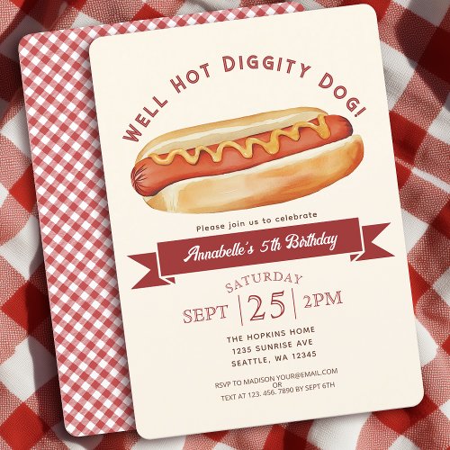 Watercolor Hot Dog Summer Kids Birthday Party