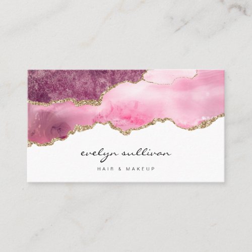 watercolor hot pink agate beauty salon business card