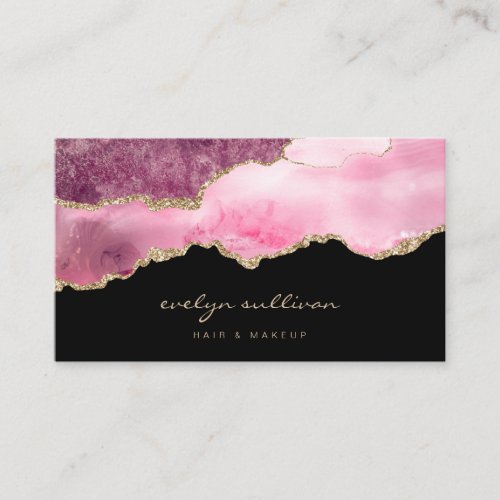 watercolor hot pink agate on black business card