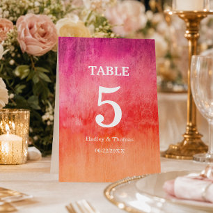 Watercolor Hot Pink and Orange Table Number