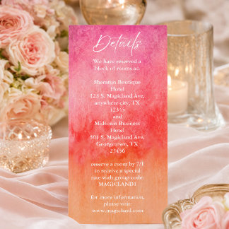Watercolor Hot Pink and Orange Wedding  Details Menu