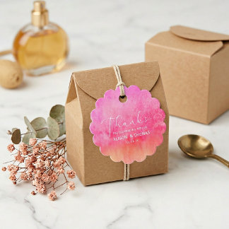 Watercolor Hot Pink and Orange Wedding  Favor Tags