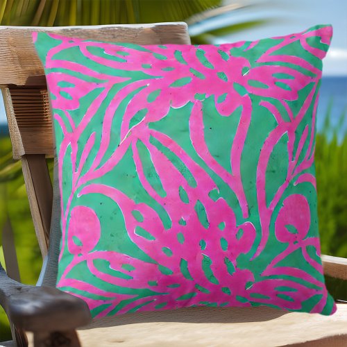 Watercolor Hot Pink Aqua Oversize Damask Inspired  Throw Pillow