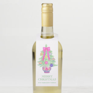 Watercolor Hot Pink Bow Ginger Jar Christmas Gift Bottle Hanger Tag