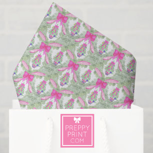 Watercolor Hot Pink Bow Ginger Jar Christmas Tissue Paper