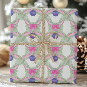 Watercolor Hot Pink Bow Ornament Christmas Wrapping Paper