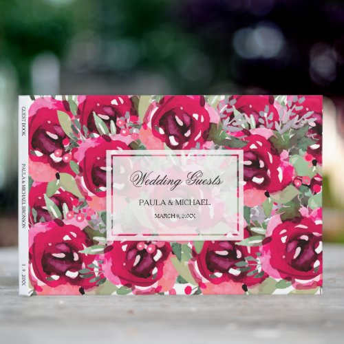 Watercolor Hot Pink Floral Wedding Guest Book