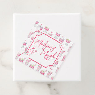 Watercolor Hot Pink Mahjong Cocktails Favor Tags