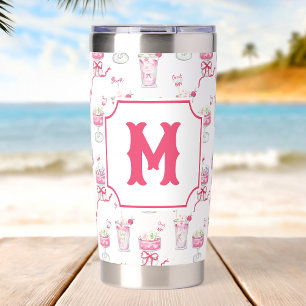 Watercolor Hot Pink Mahjong Cocktails Insulated Tumbler