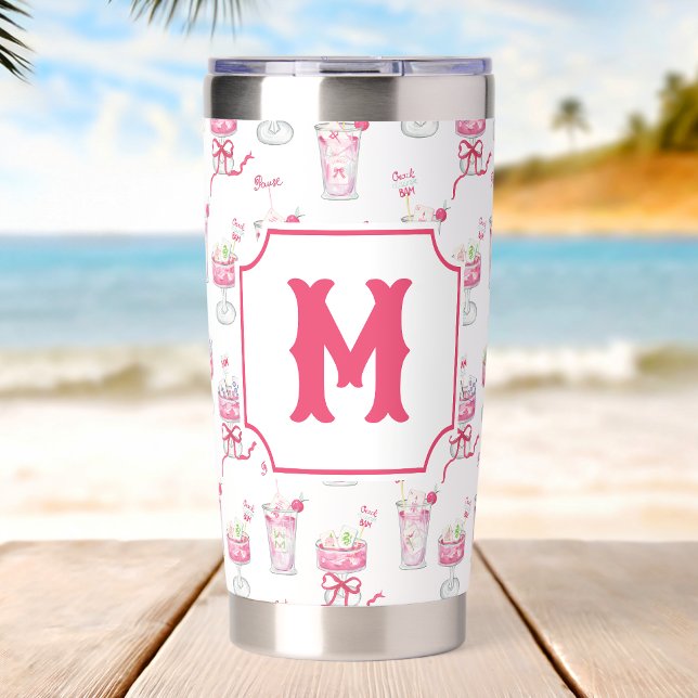 Watercolor Hot Pink Mahjong Cocktails Insulated Tumbler (Creator Uploaded)