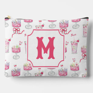 Watercolor Hot Pink Mahjong Cocktails Monogram Accessory Pouch