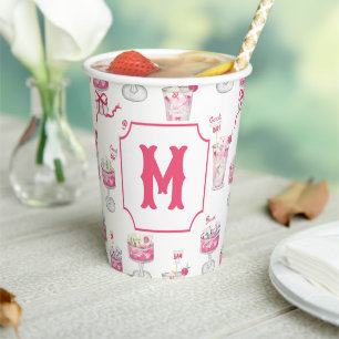 Watercolor Hot Pink Mahjong Cocktails Paper Cups