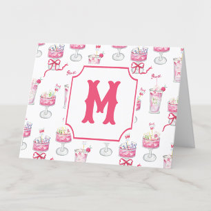 Watercolor Hot Pink Mahjong Cocktails Thank You Card