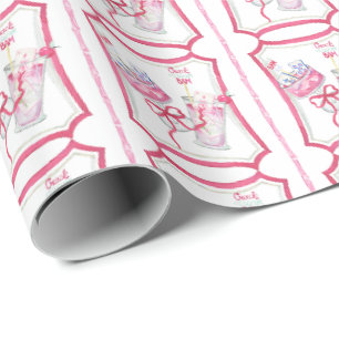 Watercolor Hot Pink Mahjong Cocktails Wrapping Paper