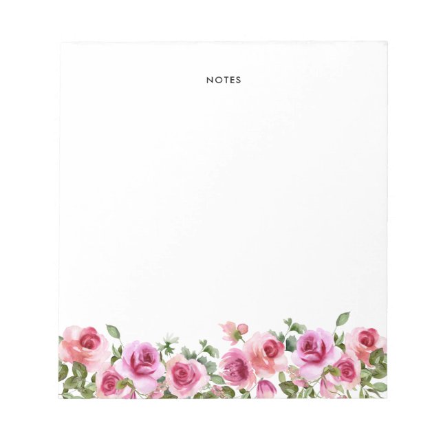 Watercolor Hot Pink Rose Flowers Personized Note (Front)