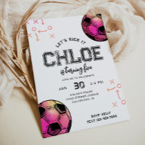 Watercolor Hot Pink Soccer Birthday Invitation