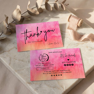 Watercolor Hot Pink Thank You Card Gold Accents