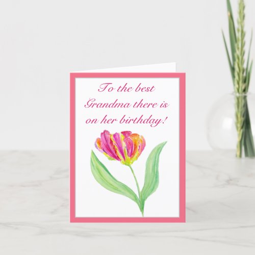 Watercolor Hot Pink Tulip Birthday Grandma Card