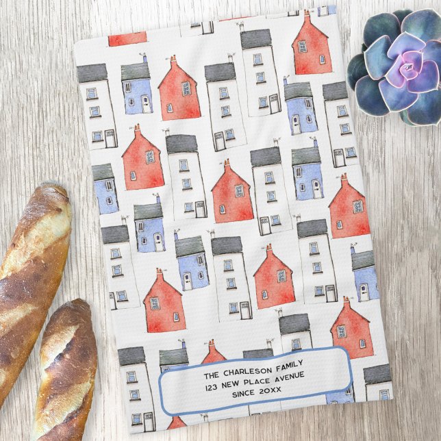 Watercolor House Art Personalized Kitchen Towel (Watercolor house art personalized tea towel housewarming gift)