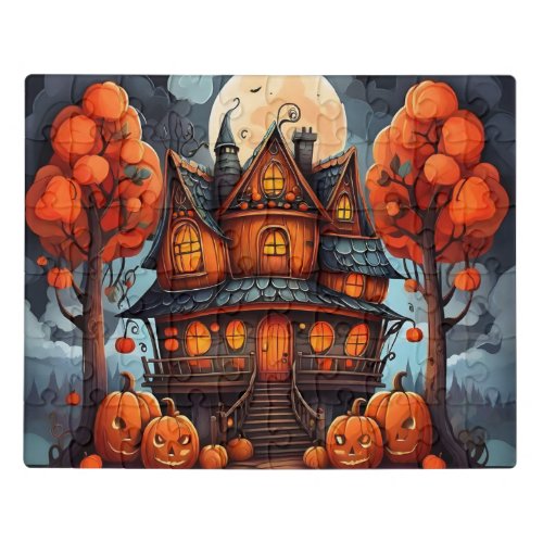 Watercolor House built out of pumpkins Jigsaw Puzzle