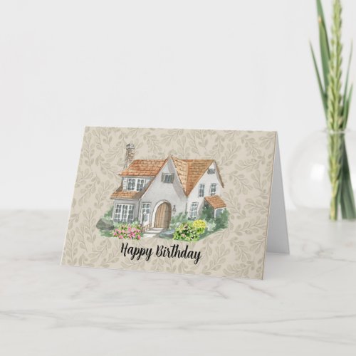 Watercolor House Business Client Birthday Thank You Card
