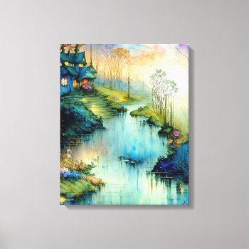 Watercolor House By The River Poster Canvas Print by AutumnRoseMDS at Zazzle