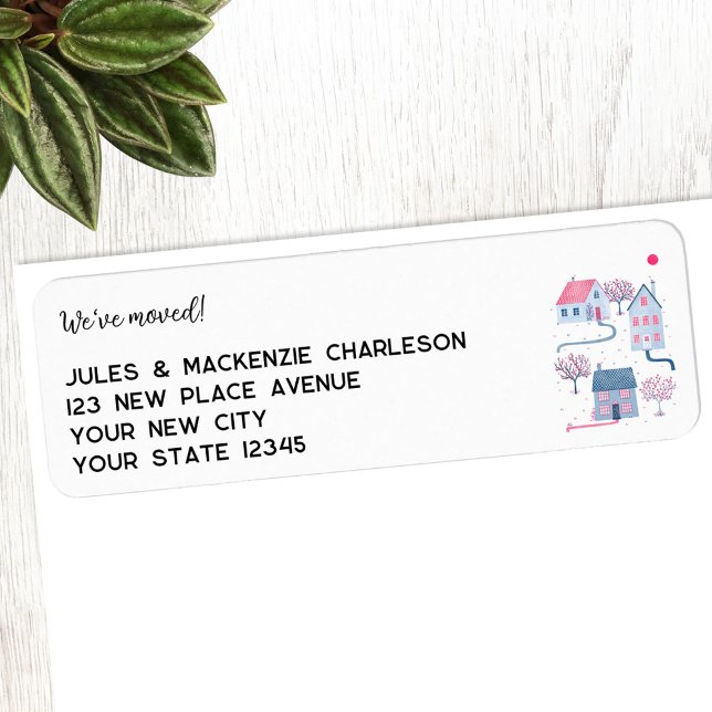 Watercolor House Change of Address Label (We have moved new home return address labels featuring house art)