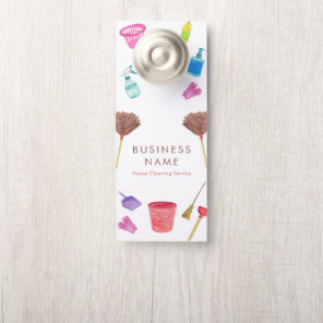 Watercolor House Cleaning Supplies Colorful Modern Door Hanger