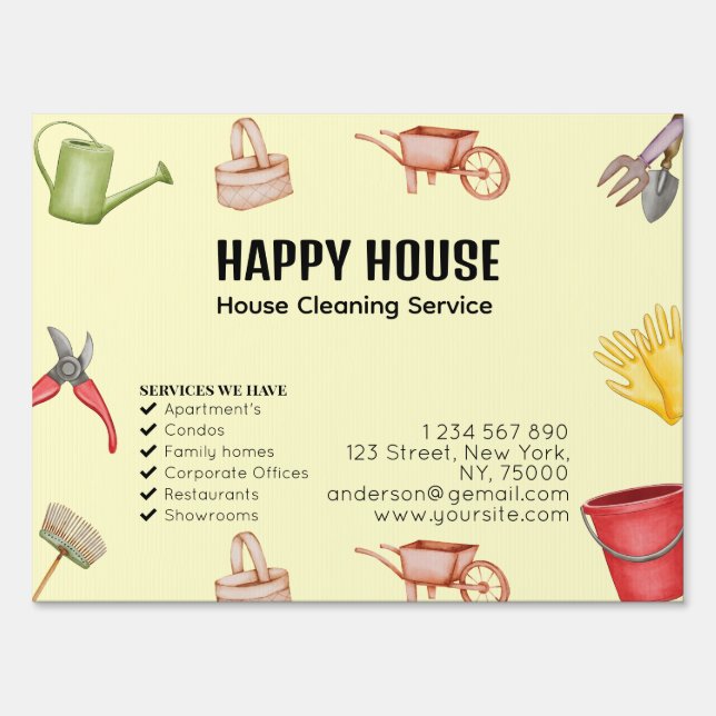 Watercolor House Cleaning Supplies Colorful Modern Sign (Front)