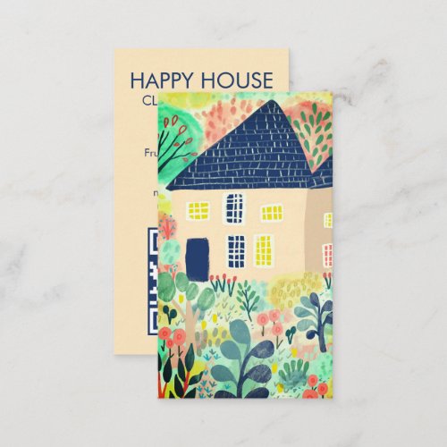 Watercolor House Cleaning Yardwork Garden QR Code Business Card