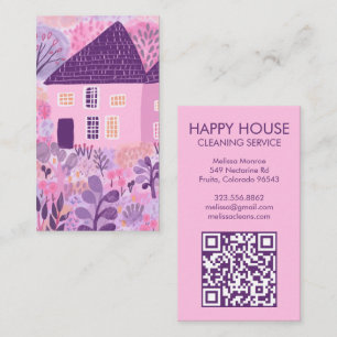 Watercolor House Cleaning Yardwork Garden QR Code Business Card