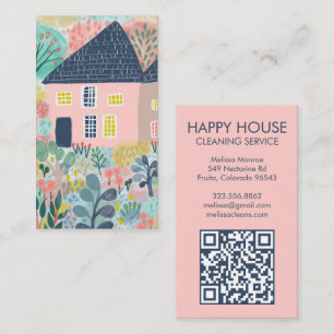 Watercolor House Cleaning Yardwork Garden QR Code Business Card