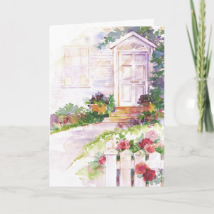 Watercolor house door customizable card