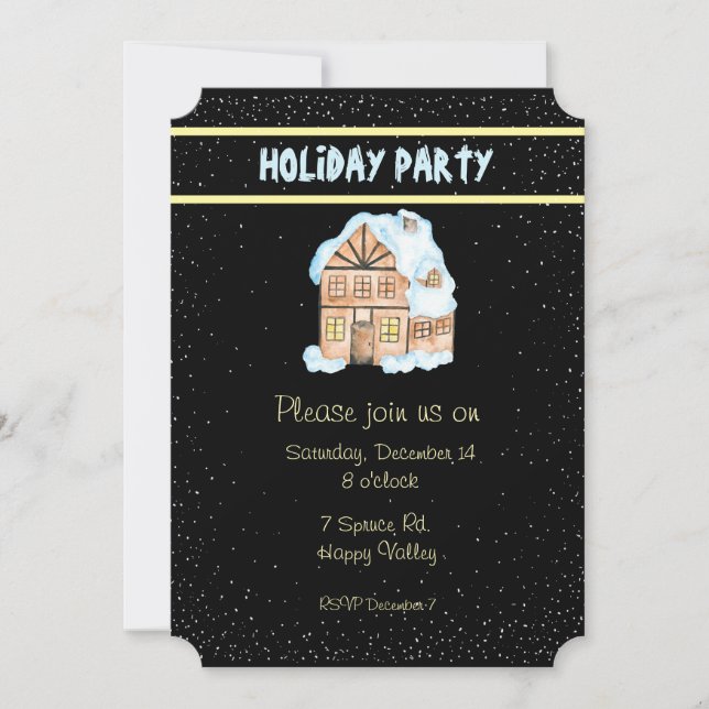 Watercolor House Holiday Party Invitation (Front)